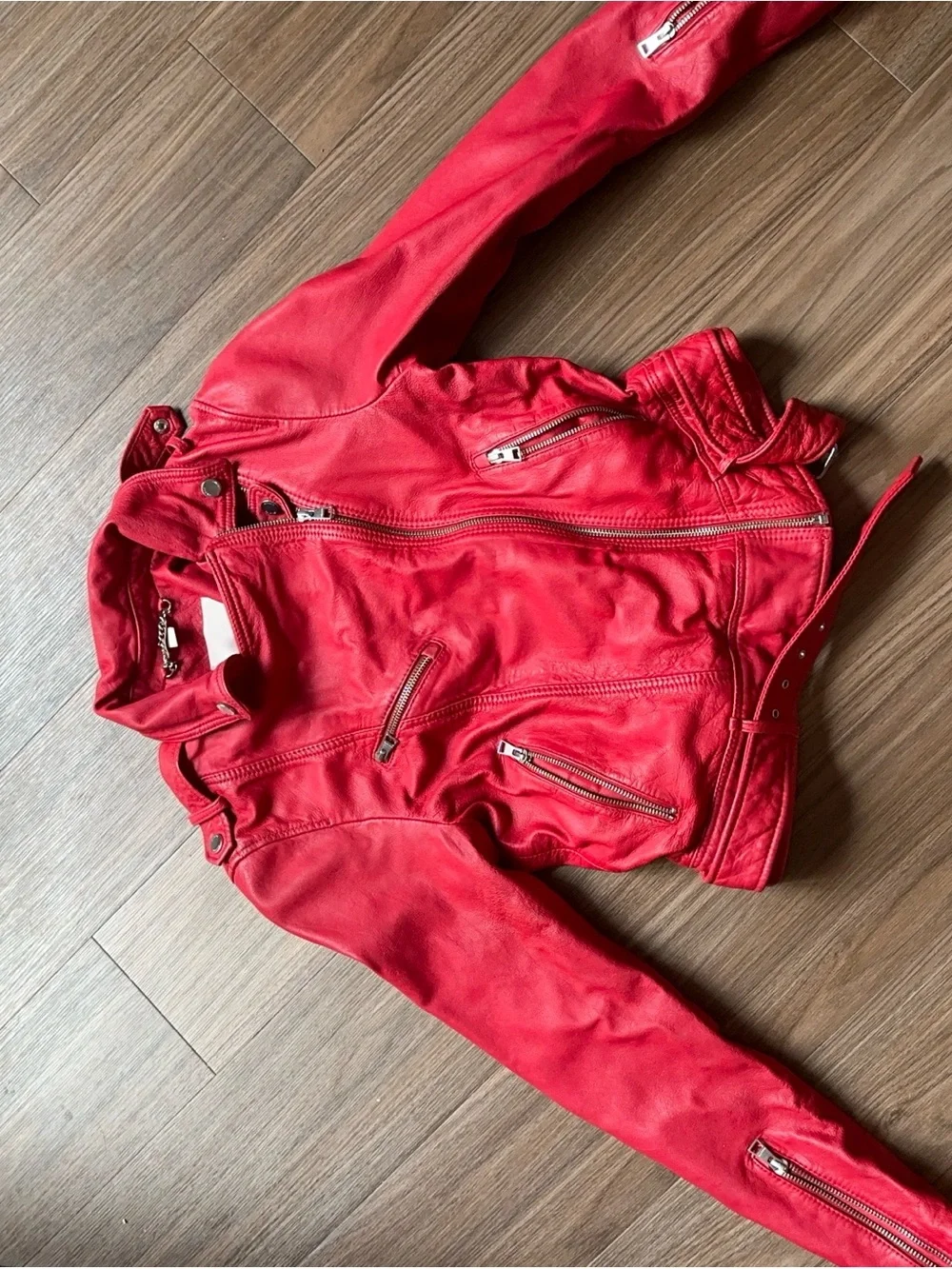Soia & Kyo Red Leather Moto Jacket
